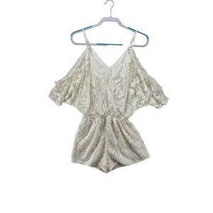 White Aijek Romper Sz 1 XS Lace Floral V Neck Mini Dress